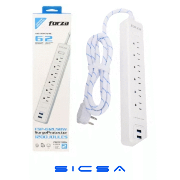 REGLETA ELECTRICA C/SUPRESOR 6 SALIDAS 110/240V FORZA FSP-612USBW